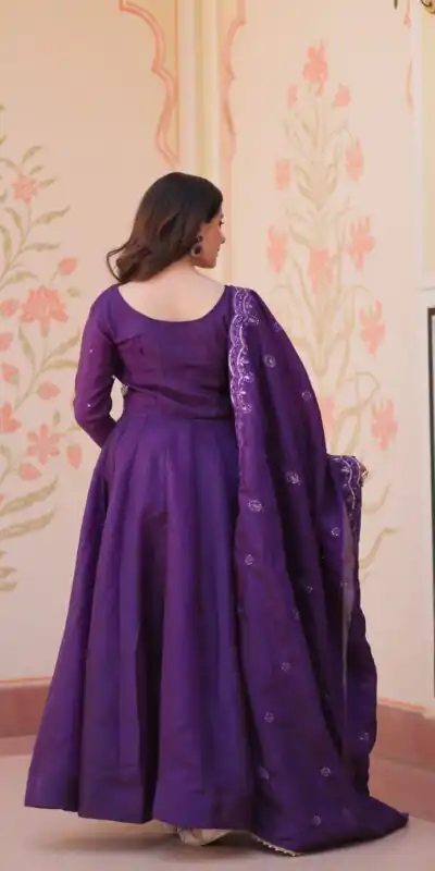 KA 1230 Purple in Gold Crush Zari Work & Embroidery Work Gown . Affordable Price ₹1999. Delivery 4-6 Working Days. Shop now. | Gowns, Bollywood Gowns, Creative Gowns, Designer Gowns, Embroidered Gowns, Party Wear Gowns