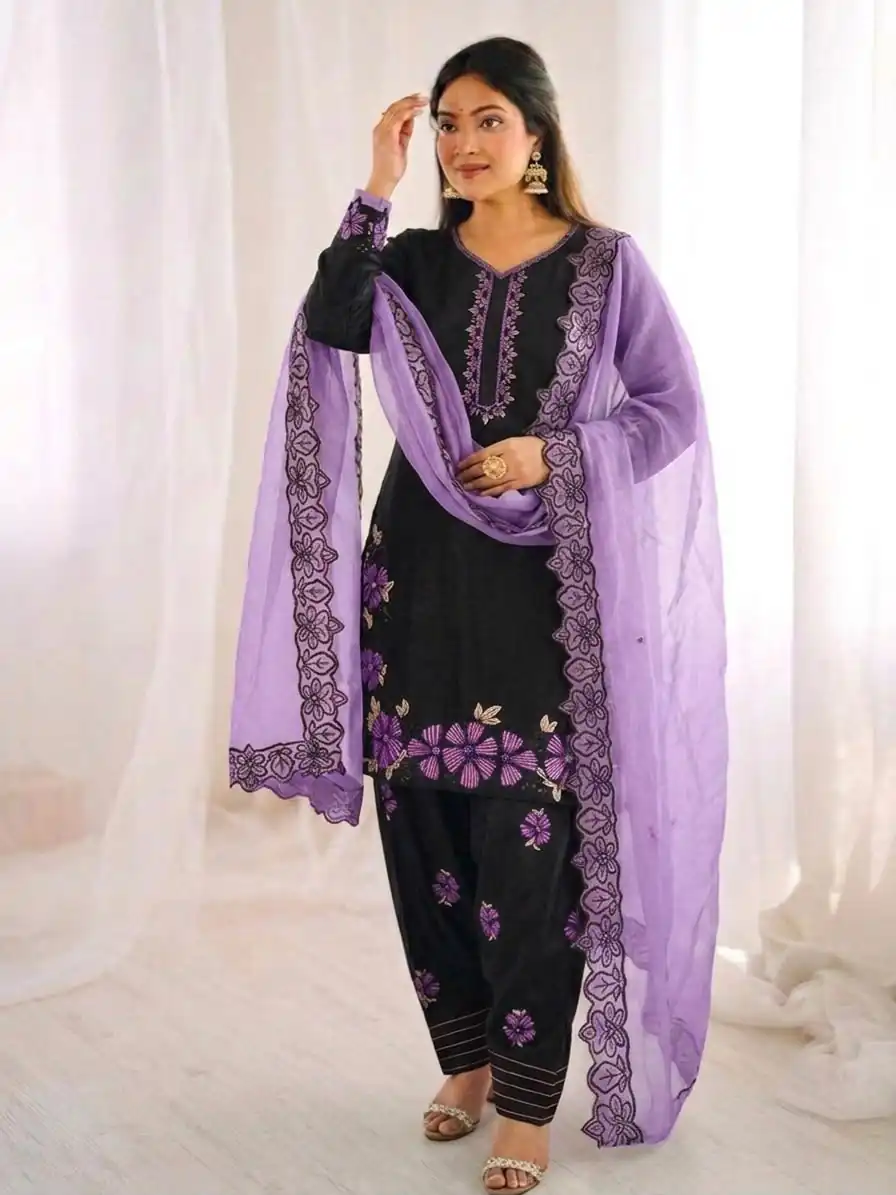 SR 1709 Purple Color Roman Silk Salwar Suit with Embroidery Work. Available at ₹2399 only. Delivery 4-6 Working Days. Shop now. | Jump Suits, Salwar suit, Designer Suits, Casual Suits, Creative suits, Palazzo Suits, Party Wear Suits, Patiala Suits, Straight Suits