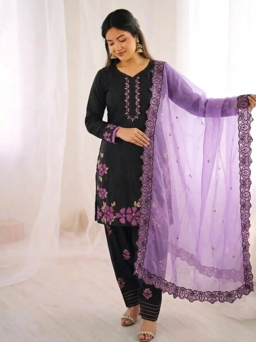 SR 1709 Purple Color Roman Silk Salwar Suit with Embroidery Work. Available at ₹2399 only. Delivery 4-6 Working Days. Shop now. | Jump Suits, Salwar suit, Designer Suits, Casual Suits, Creative suits, Palazzo Suits, Party Wear Suits, Patiala Suits, Straight Suits