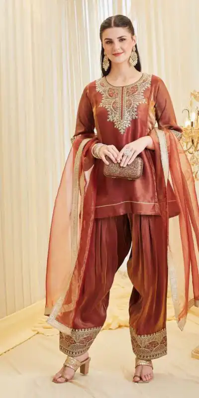 KF 1728 Rust Silk Salwar Suit Perfect for Wedding, Party, Family Gatherings, Onam, Engagement – . Affordable Price ₹2099. Delivery 4-6 Working Da | Jump Suits, Salwar suit, Designer Suits, Casual Suits, Creative suits, Palazzo Suits, Party Wear Suits, Patiala Suits, Straight Suits