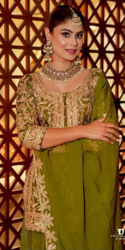 ZD 10095 Mehendi | Chinon Silk Salwar Suit with Sequins Work & Embroidery Work. Exclusive Offer ₹2449. Delivery 4-6 Working Days. Shop now. | Jump Suits, Salwar suit, Designer Suits, Casual Suits, Creative suits, Palazzo Suits, Party Wear Suits, Patiala Suits, Straight Suits