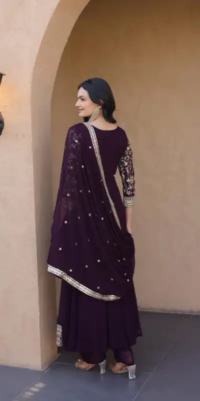 KA 1253 Wine Faux Blooming Gown Perfect for Wedding, Party, Ethnic Day, Mehendi, Eid – . Now at just ₹2399. Delivery 4-6 Working Days. Shop now. | Gowns, Bollywood Gowns, Creative Gowns, Designer Gowns, Embroidered Gowns, Party Wear Gowns