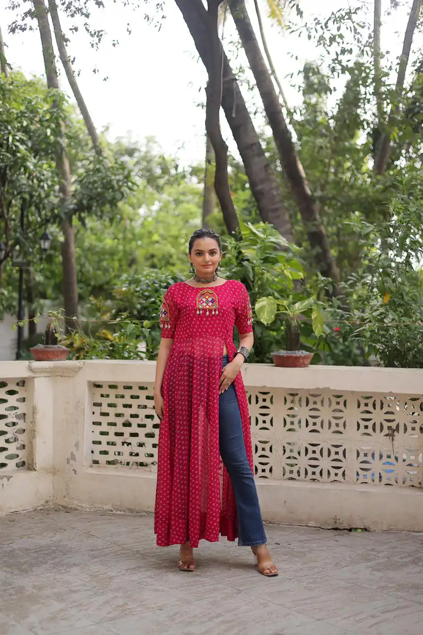 KA 1193 Pink Fox Georgette Kurti with Lace Work & Mirror Work. Affordable Price ₹1619. Delivery 4-6 Working Days. Shop now. | Kurti, Bollywood Kurti, Creative Kurtis, Designer Kurti, Party Wear Kurti, Selfie Kurti