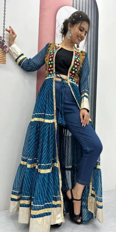 PC N48 Teal | Fox Georgette Kurti with Lace Work & Mirror Work. Affordable Price ₹2149. Delivery 4-6 Working Days. Shop now. | Kurti, Bollywood Kurti, Creative Kurtis, Designer Kurti, Party Wear Kurti, Selfie Kurti
