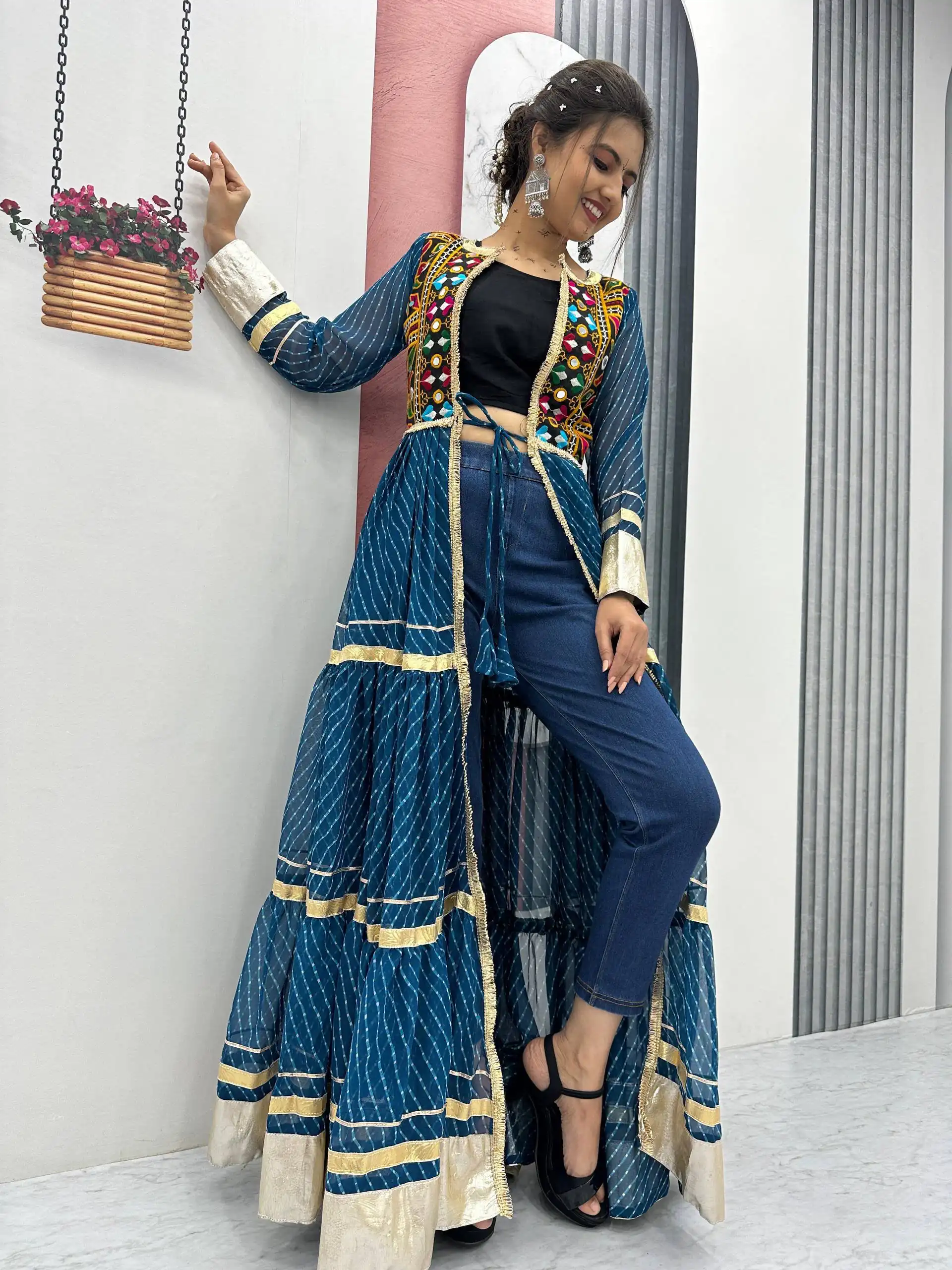 PC N48 Teal | Fox Georgette Kurti with Lace Work & Mirror Work. Affordable Price ₹2149. Delivery 4-6 Working Days. Shop now. | Kurti, Bollywood Kurti, Creative Kurtis, Designer Kurti, Party Wear Kurti, Selfie Kurti