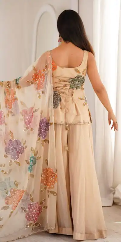 KD 1625 Chiku | Tabby Organza Silk Salwar Suit with Designer Work. Exclusive Offer ₹2099. Delivery 4-6 Working Days. Shop now. | Jump Suits, Salwar suit, Designer Suits, Casual Suits, Creative suits, Palazzo Suits, Party Wear Suits, Patiala Suits, Straight Suits