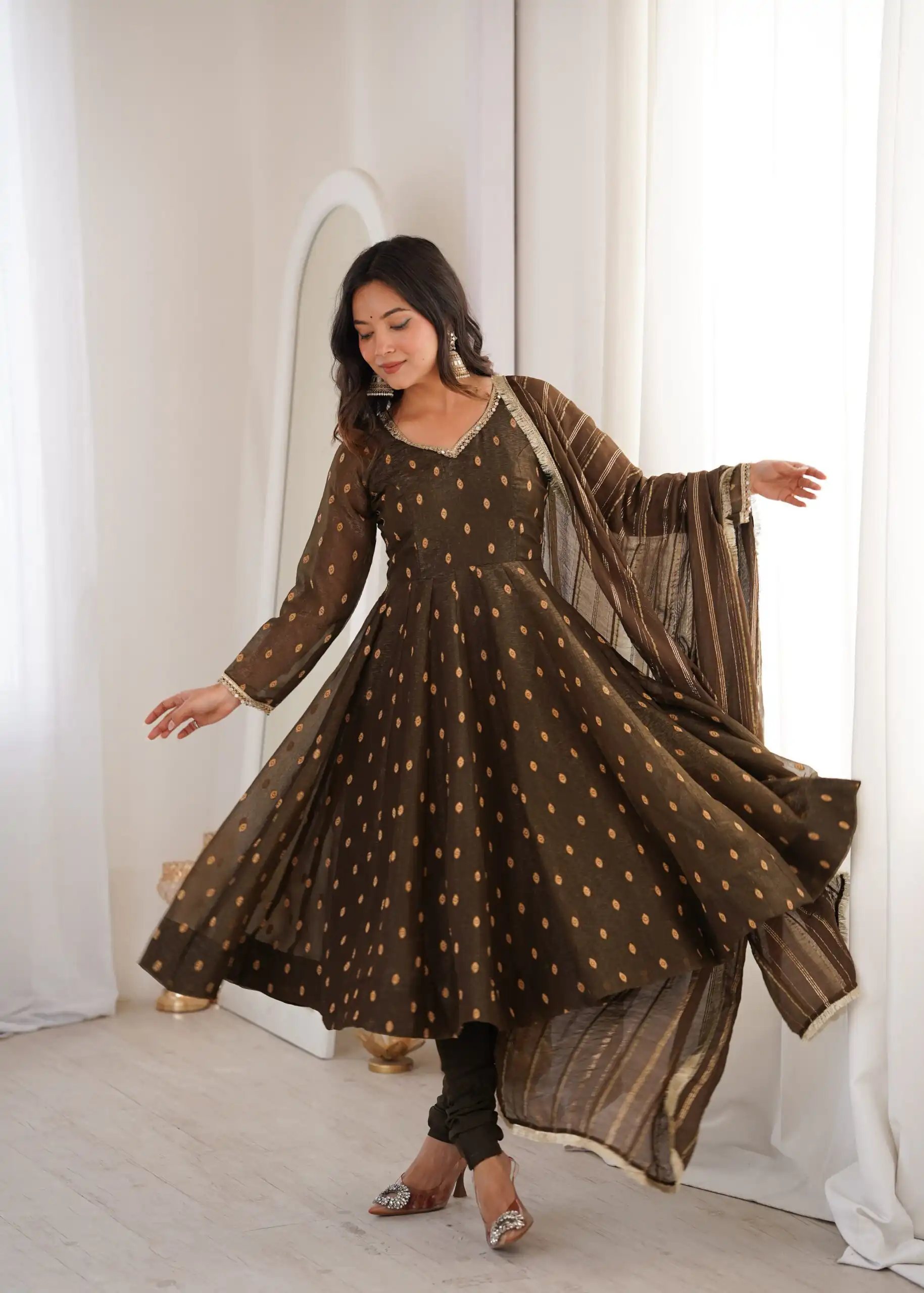 ZF 5021 Brown in Crunchy Silk Embroidery Work & Lace Work Gown . Special Price ₹2099. Delivery 4-6 Working Days. Shop now. | Gowns, Bollywood Gowns, Creative Gowns, Designer Gowns, Embroidered Gowns, Party Wear Gowns