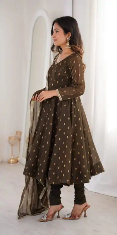 ZF 5021 Brown in Crunchy Silk Embroidery Work & Lace Work Gown . Special Price ₹2099. Delivery 4-6 Working Days. Shop now. | Gowns, Bollywood Gowns, Creative Gowns, Designer Gowns, Embroidered Gowns, Party Wear Gowns