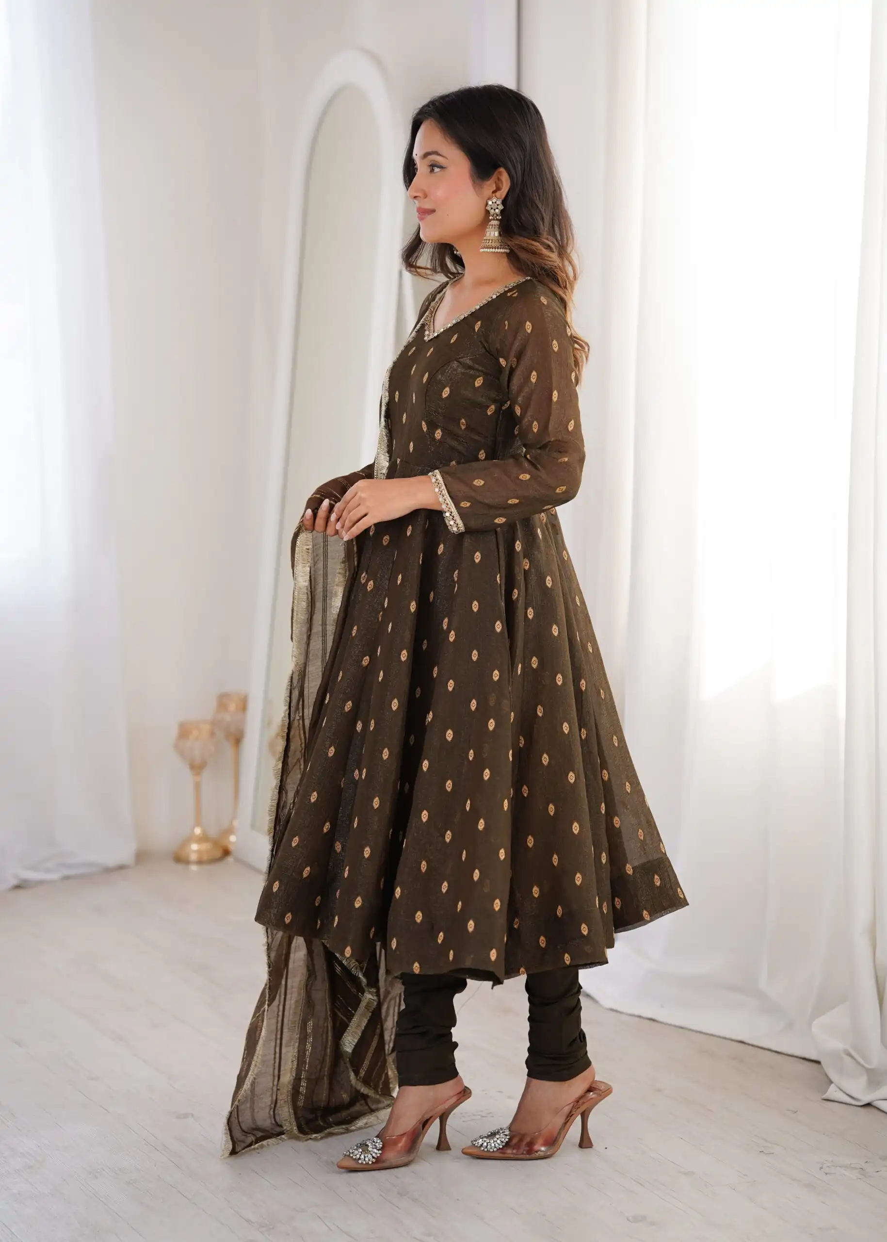 ZF 5021 Brown in Crunchy Silk Embroidery Work & Lace Work Gown . Special Price ₹2099. Delivery 4-6 Working Days. Shop now. | Gowns, Bollywood Gowns, Creative Gowns, Designer Gowns, Embroidered Gowns, Party Wear Gowns