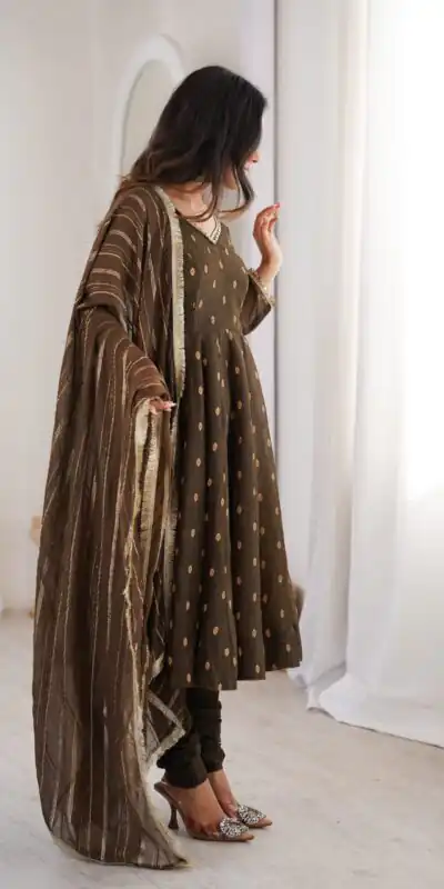 ZF 5021 Brown in Crunchy Silk Embroidery Work & Lace Work Gown . Special Price ₹2099. Delivery 4-6 Working Days. Shop now. | Gowns, Bollywood Gowns, Creative Gowns, Designer Gowns, Embroidered Gowns, Party Wear Gowns
