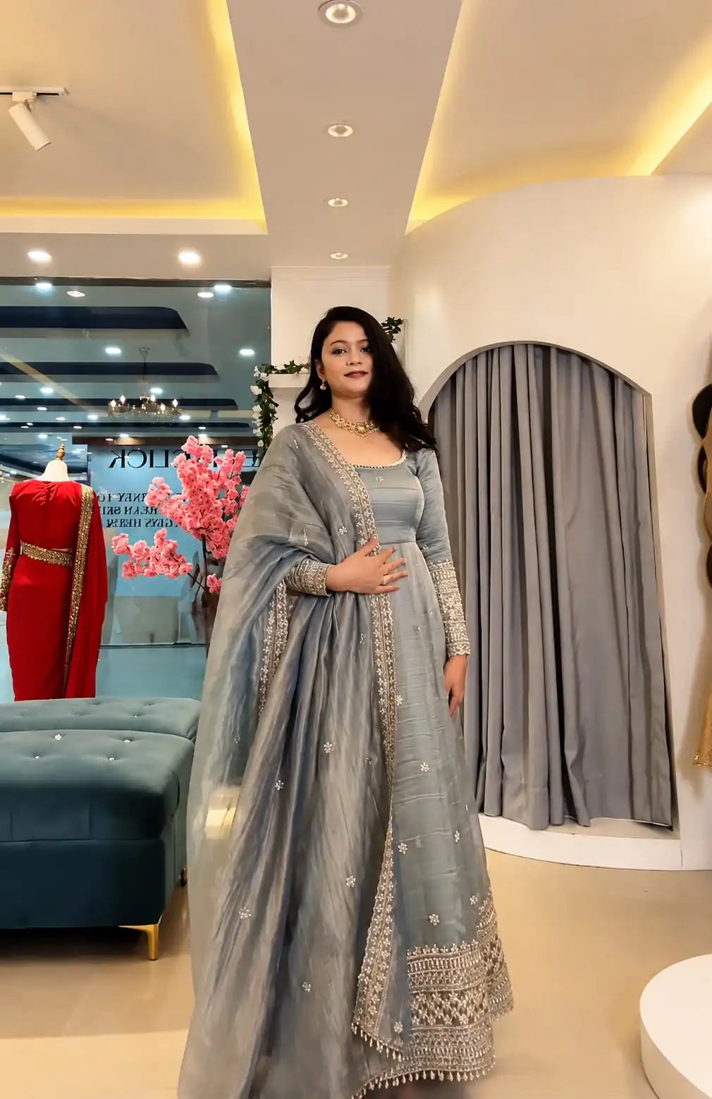 SSR 547 Grey in Crunchy Silk Embroidery Work & Lace Work Gown . Special Price ₹2399. Delivery 4-6 Working Days. Shop now. | Gowns, Bollywood Gowns, Creative Gowns, Designer Gowns, Embroidered Gowns, Party Wear Gowns