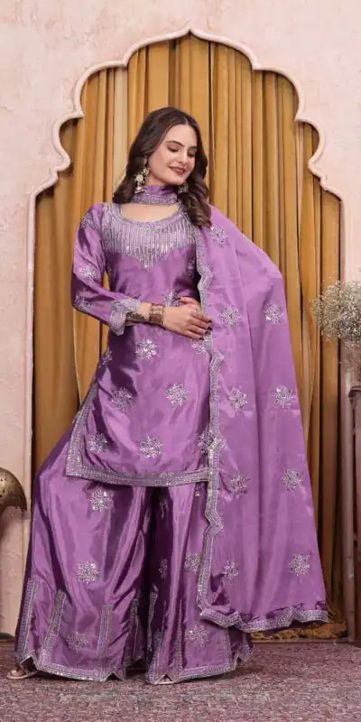FE 142 Lavender in Chinon Embroidery Work & Sequins Work Salwar Suit . Special Price ₹2149. Delivery 4-6 Working Days. Shop now. | Jump Suits, Salwar suit, Designer Suits, Casual Suits, Creative suits, Palazzo Suits, Party Wear Suits, Patiala Suits, Straight Suits