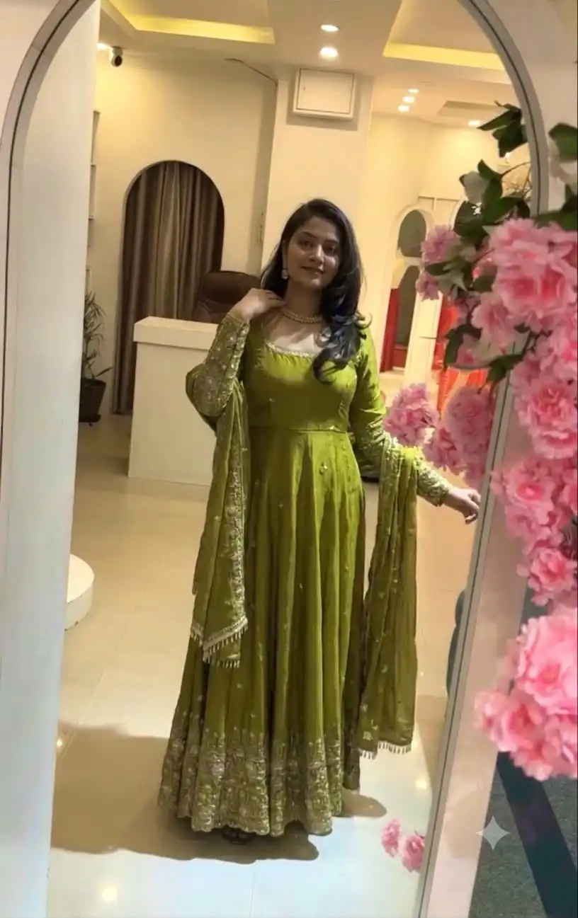 SSR 544 Lime Yellow in Crunchy Silk Embroidery Work & Lace Work Gown . Special Price ₹2399. Delivery 4-6 Working Days. Shop now. | Gowns, Bollywood Gowns, Creative Gowns, Designer Gowns, Embroidered Gowns, Party Wear Gowns