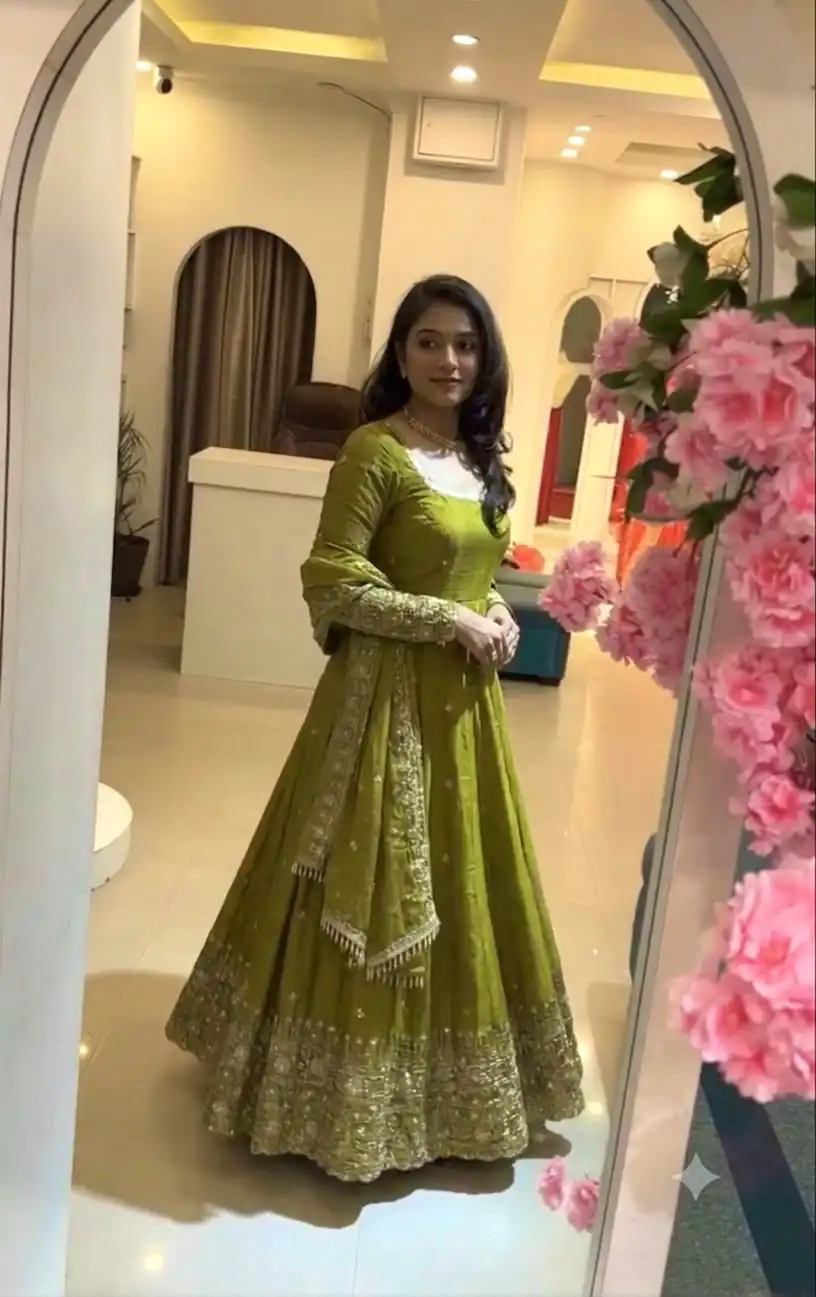 SSR 544 Lime Yellow in Crunchy Silk Embroidery Work & Lace Work Gown . Special Price ₹2399. Delivery 4-6 Working Days. Shop now. | Gowns, Bollywood Gowns, Creative Gowns, Designer Gowns, Embroidered Gowns, Party Wear Gowns