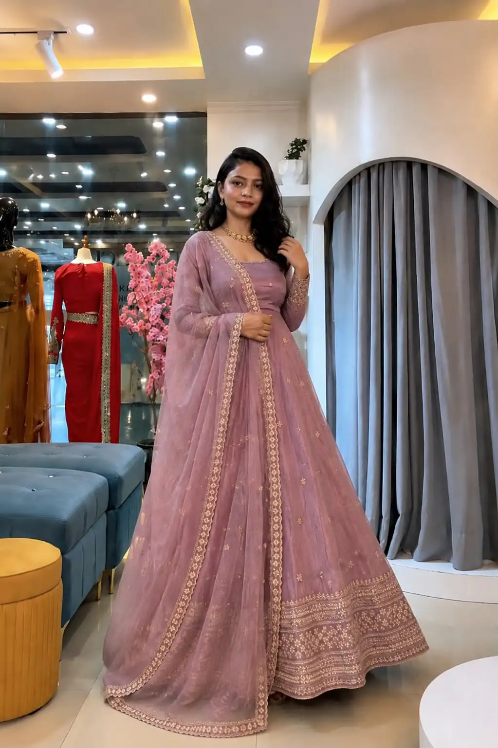 SSR 547 Pink in Crunchy Silk Embroidery Work & Lace Work Gown . Special Price ₹2399. Delivery 4-6 Working Days. Shop now. | Gowns, Bollywood Gowns, Creative Gowns, Designer Gowns, Embroidered Gowns, Party Wear Gowns