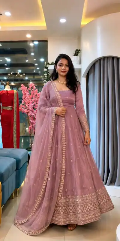 SSR 547 Pink in Crunchy Silk Embroidery Work & Lace Work Gown . Special Price ₹2399. Delivery 4-6 Working Days. Shop now. | Gowns, Bollywood Gowns, Creative Gowns, Designer Gowns, Embroidered Gowns, Party Wear Gowns