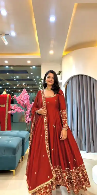 SSR 544 Red Color in Crunchy Silk Embroidery Work & Lace Work Gown . Special Price ₹2399. Delivery 4-6 Working Days. Shop now. | Gowns, Bollywood Gowns, Creative Gowns, Designer Gowns, Embroidered Gowns, Party Wear Gowns