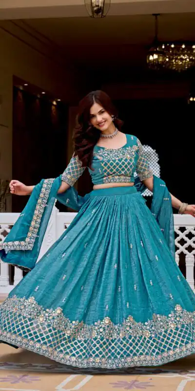 Ram 180 Teal Pure Crunchy Lehenga Choli Perfect for Wedding, Party, Baisakhi, Pongal, Sangeet – . Now at just ₹2549. Delivery 4-6 Working Days. Shop | Lehenga, Bollywood Lehenga, Creative Lehenga, Designer Lehenga, Embroidered Lehenga, Party Wear Lehenga