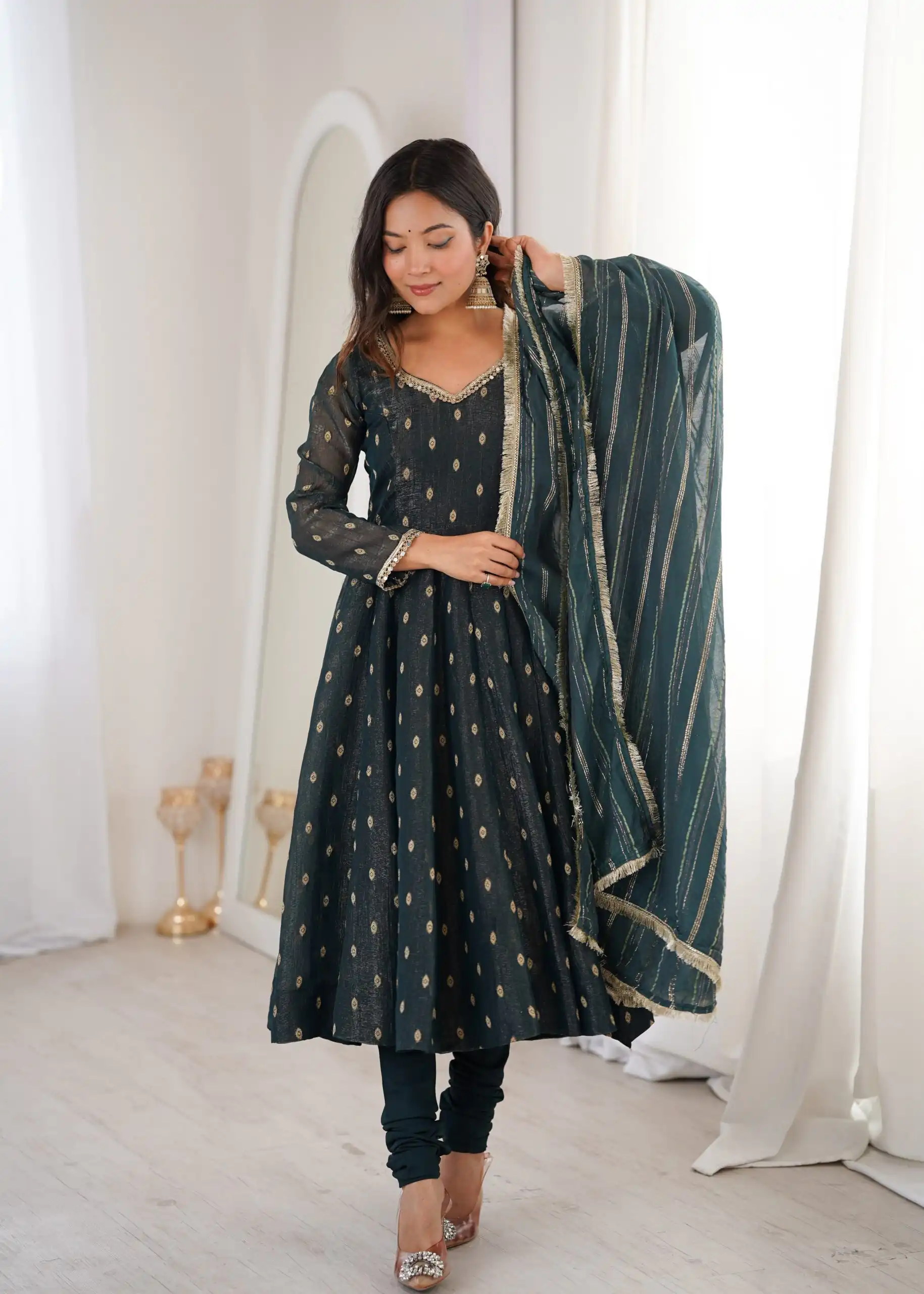 ZF 5021 Teal in Crunchy Silk Embroidery Work & Lace Work Gown . Special Price ₹2099. Delivery 4-6 Working Days. Shop now. | Gowns, Bollywood Gowns, Creative Gowns, Designer Gowns, Embroidered Gowns, Party Wear Gowns