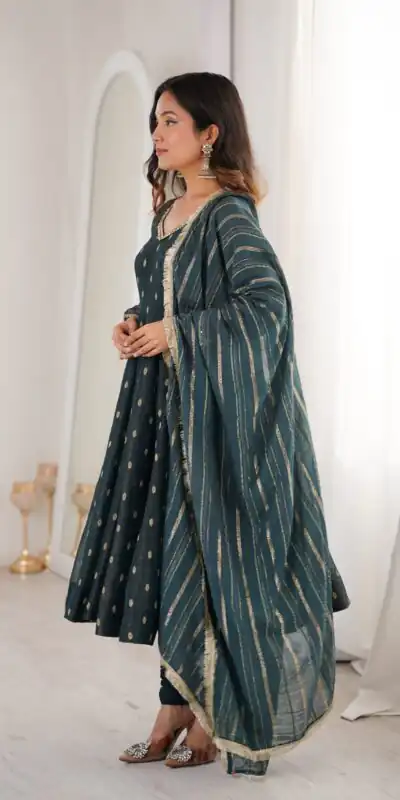 ZF 5021 Teal in Crunchy Silk Embroidery Work & Lace Work Gown . Special Price ₹2099. Delivery 4-6 Working Days. Shop now. | Gowns, Bollywood Gowns, Creative Gowns, Designer Gowns, Embroidered Gowns, Party Wear Gowns