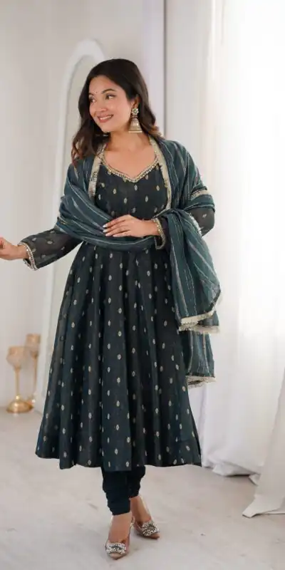 ZF 5021 Teal in Crunchy Silk Embroidery Work & Lace Work Gown . Special Price ₹2099. Delivery 4-6 Working Days. Shop now. | Gowns, Bollywood Gowns, Creative Gowns, Designer Gowns, Embroidered Gowns, Party Wear Gowns