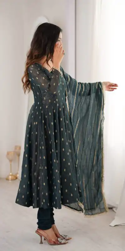 ZF 5021 Teal in Crunchy Silk Embroidery Work & Lace Work Gown . Special Price ₹2099. Delivery 4-6 Working Days. Shop now. | Gowns, Bollywood Gowns, Creative Gowns, Designer Gowns, Embroidered Gowns, Party Wear Gowns