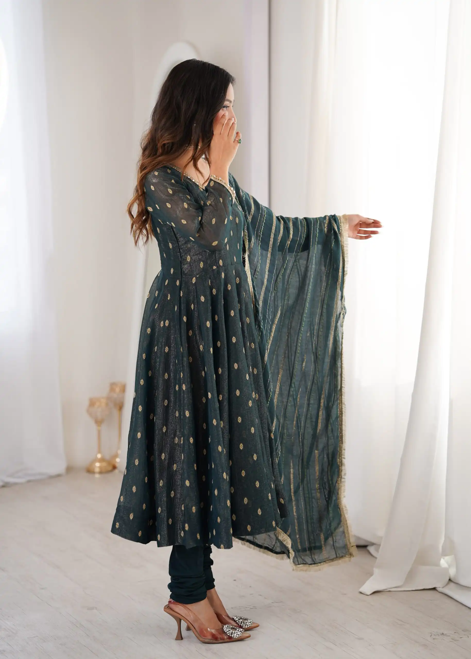 ZF 5021 Teal in Crunchy Silk Embroidery Work & Lace Work Gown . Special Price ₹2099. Delivery 4-6 Working Days. Shop now. | Gowns, Bollywood Gowns, Creative Gowns, Designer Gowns, Embroidered Gowns, Party Wear Gowns