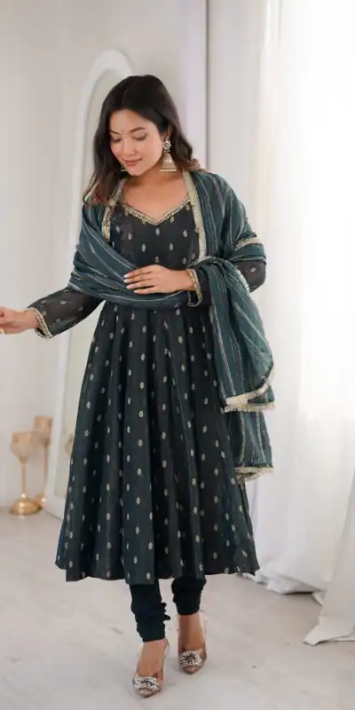 ZF 5021 Teal in Crunchy Silk Embroidery Work & Lace Work Gown . Special Price ₹2099. Delivery 4-6 Working Days. Shop now. | Gowns, Bollywood Gowns, Creative Gowns, Designer Gowns, Embroidered Gowns, Party Wear Gowns