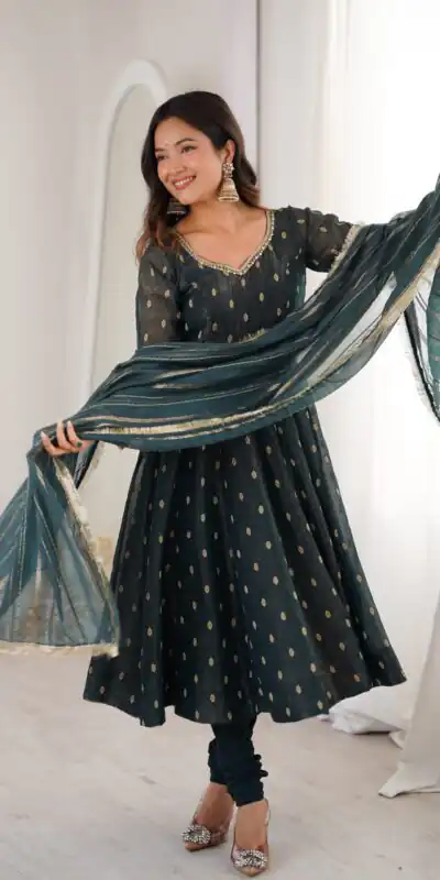 ZF 5021 Teal in Crunchy Silk Embroidery Work & Lace Work Gown . Special Price ₹2099. Delivery 4-6 Working Days. Shop now. | Gowns, Bollywood Gowns, Creative Gowns, Designer Gowns, Embroidered Gowns, Party Wear Gowns