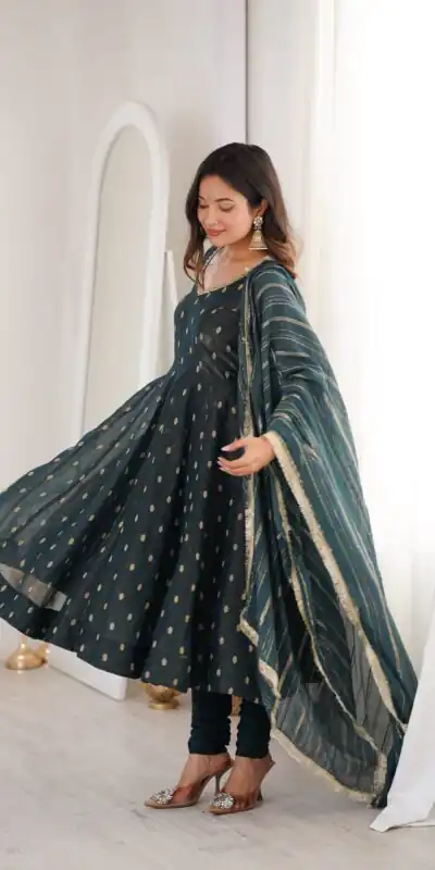 ZF 5021 Teal in Crunchy Silk Embroidery Work & Lace Work Gown . Special Price ₹2099. Delivery 4-6 Working Days. Shop now. | Gowns, Bollywood Gowns, Creative Gowns, Designer Gowns, Embroidered Gowns, Party Wear Gowns