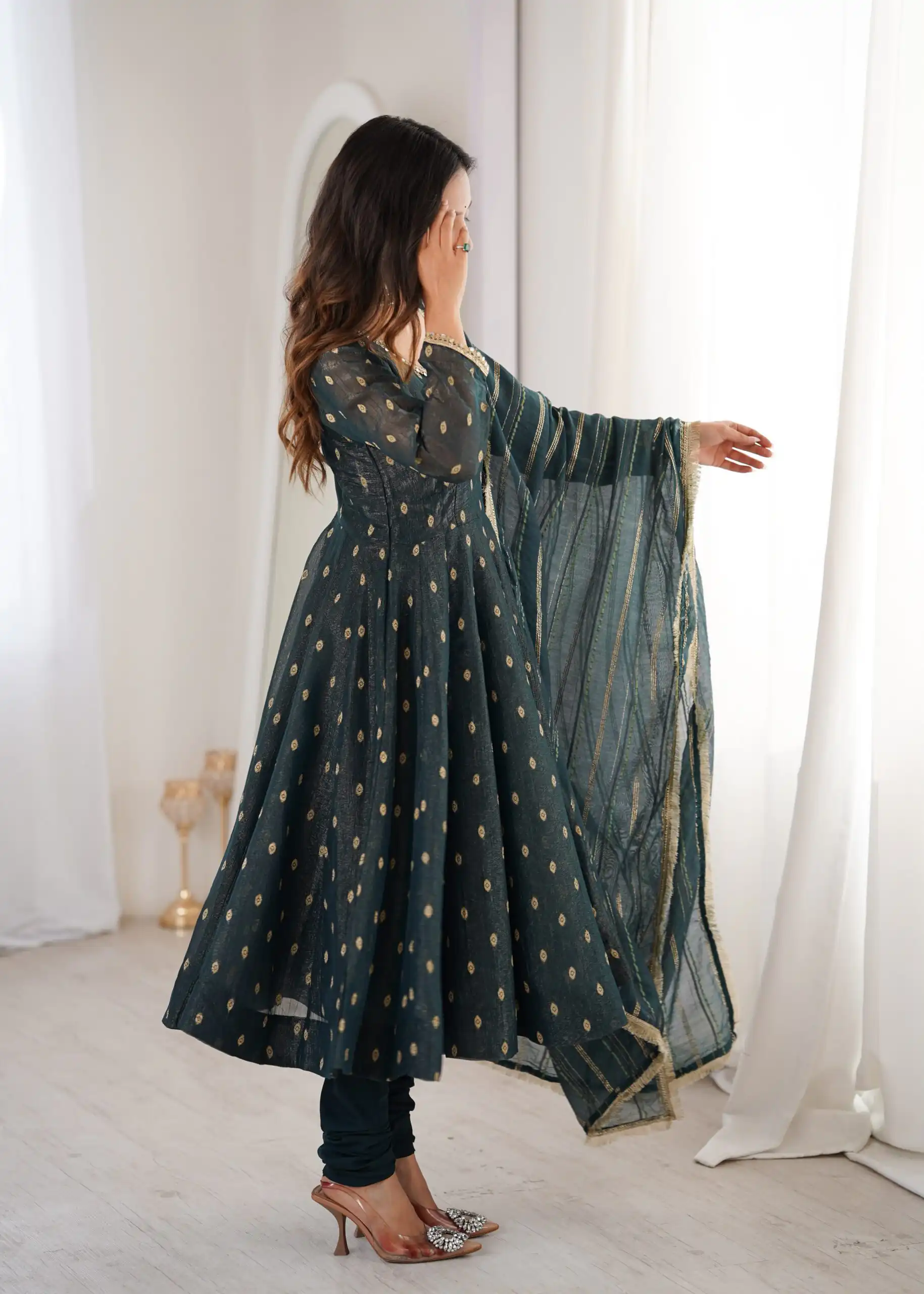 ZF 5021 Teal in Crunchy Silk Embroidery Work & Lace Work Gown . Special Price ₹2099. Delivery 4-6 Working Days. Shop now. | Gowns, Bollywood Gowns, Creative Gowns, Designer Gowns, Embroidered Gowns, Party Wear Gowns