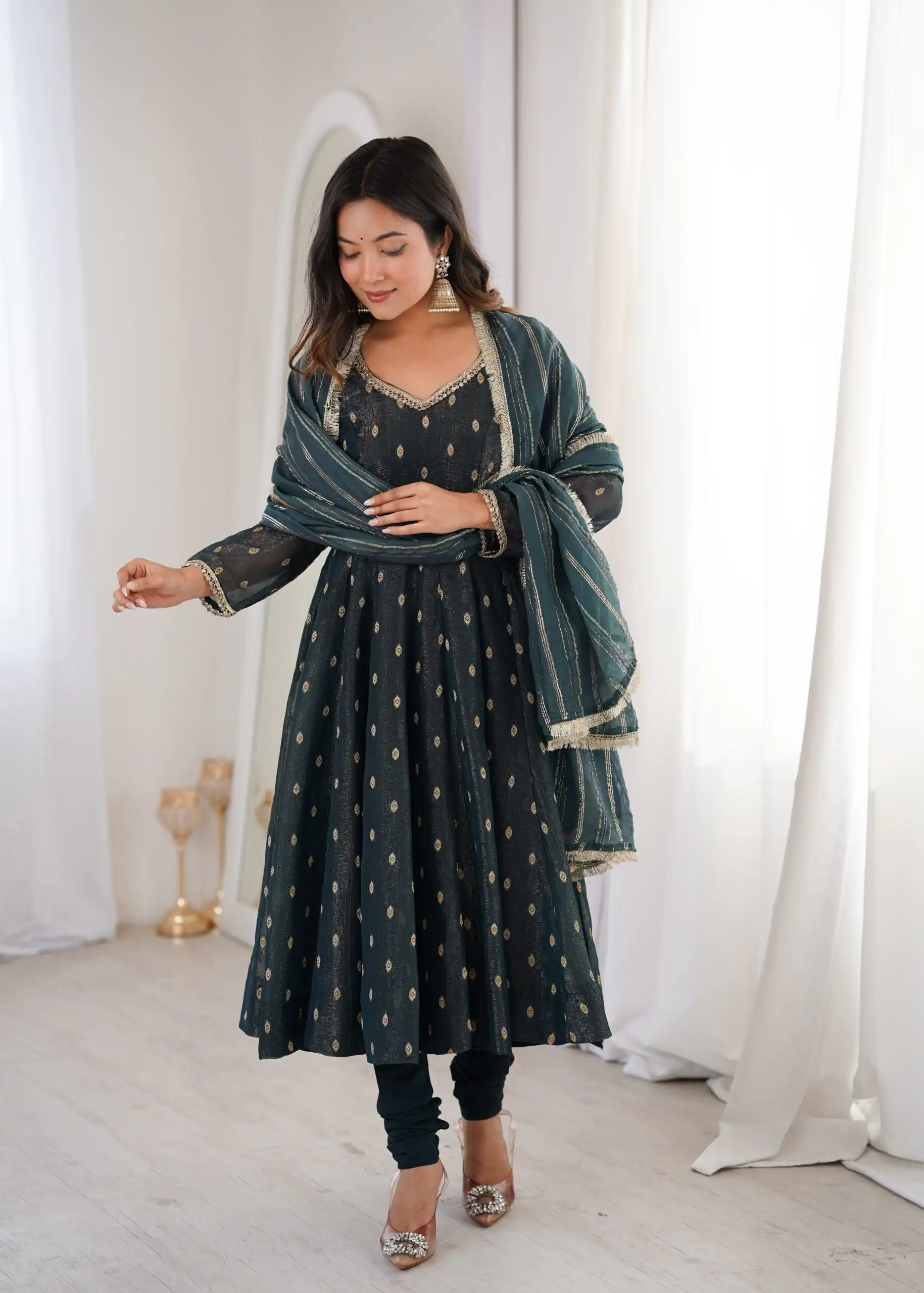 ZF 5021 Teal in Crunchy Silk Embroidery Work & Lace Work Gown . Special Price ₹2099. Delivery 4-6 Working Days. Shop now. | Gowns, Bollywood Gowns, Creative Gowns, Designer Gowns, Embroidered Gowns, Party Wear Gowns