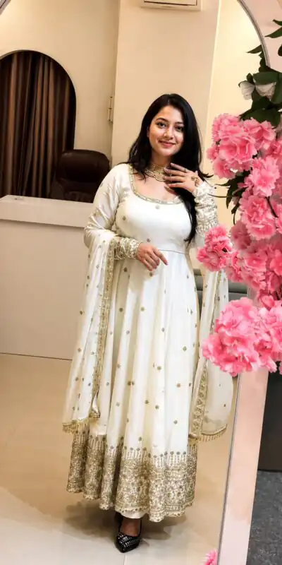 SSR 544 White in Crunchy Silk Embroidery Work & Lace Work Gown . Special Price ₹2399. Delivery 4-6 Working Days. Shop now. | Gowns, Bollywood Gowns, Creative Gowns, Designer Gowns, Embroidered Gowns, Party Wear Gowns