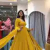 SSR 544 Yellow in Crunchy Silk Embroidery Work & Lace Work Gown . Special Price ₹2399. Delivery 4-6 Working Days. Shop now. | Gowns, Bollywood Gowns, Creative Gowns, Designer Gowns, Embroidered Gowns, Party Wear Gowns