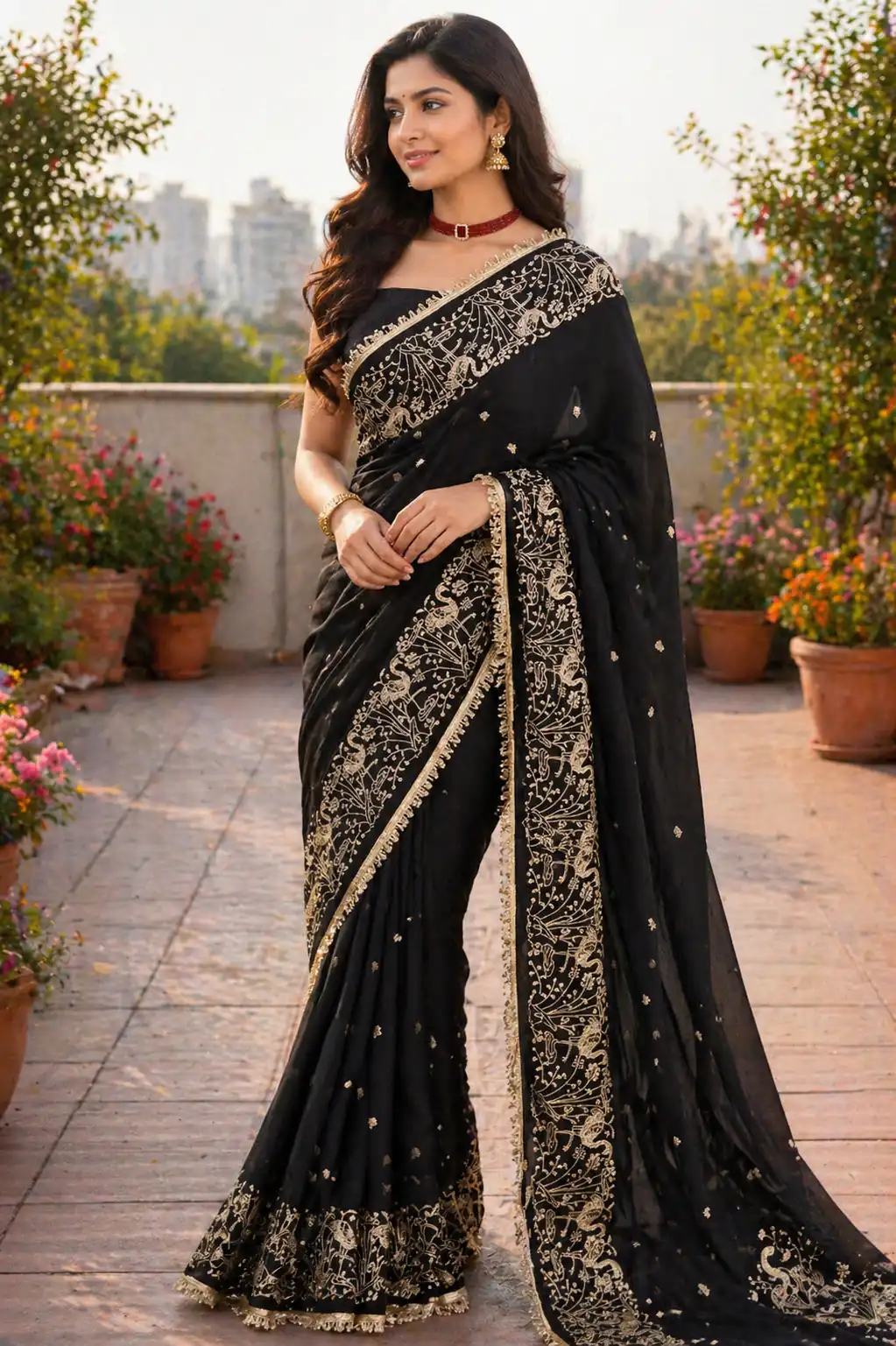 BT 446 Black Black Star Georgette Saree with Lace Work & Embroidery Work. Festive Deal ₹1799. Delivery 4-6 Working Days. Shop now. | Sarees, Bollywood Sarees, Creative Sarees, Designer Sarees, Embroidered Sarees, Ethnic Saree, Modern Digital sarees, Party Wear Sarees