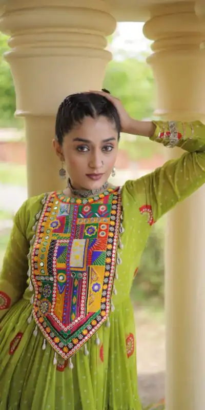 KA 1267 Green in Colour Faux Georgette Bandhani Print Work Gown. Available at ₹1919 only. Delivery 4-6 Working Days. Shop now. | Gowns, Bollywood Gowns, Creative Gowns, Designer Gowns, Embroidered Gowns, Party Wear Gowns