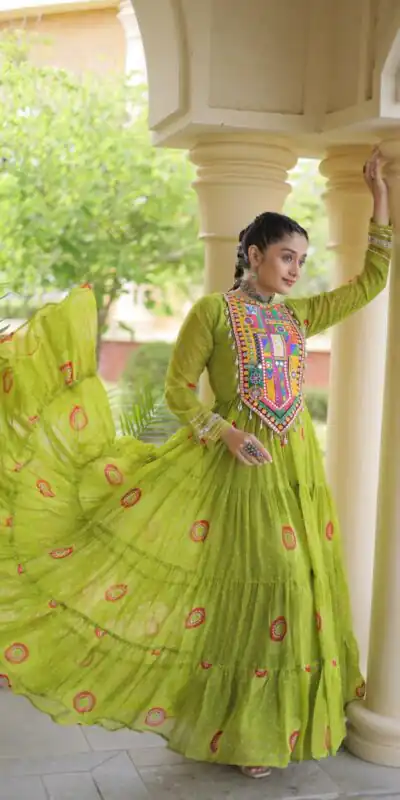 KA 1267 Green in Colour Faux Georgette Bandhani Print Work Gown. Available at ₹1919 only. Delivery 4-6 Working Days. Shop now. | Gowns, Bollywood Gowns, Creative Gowns, Designer Gowns, Embroidered Gowns, Party Wear Gowns