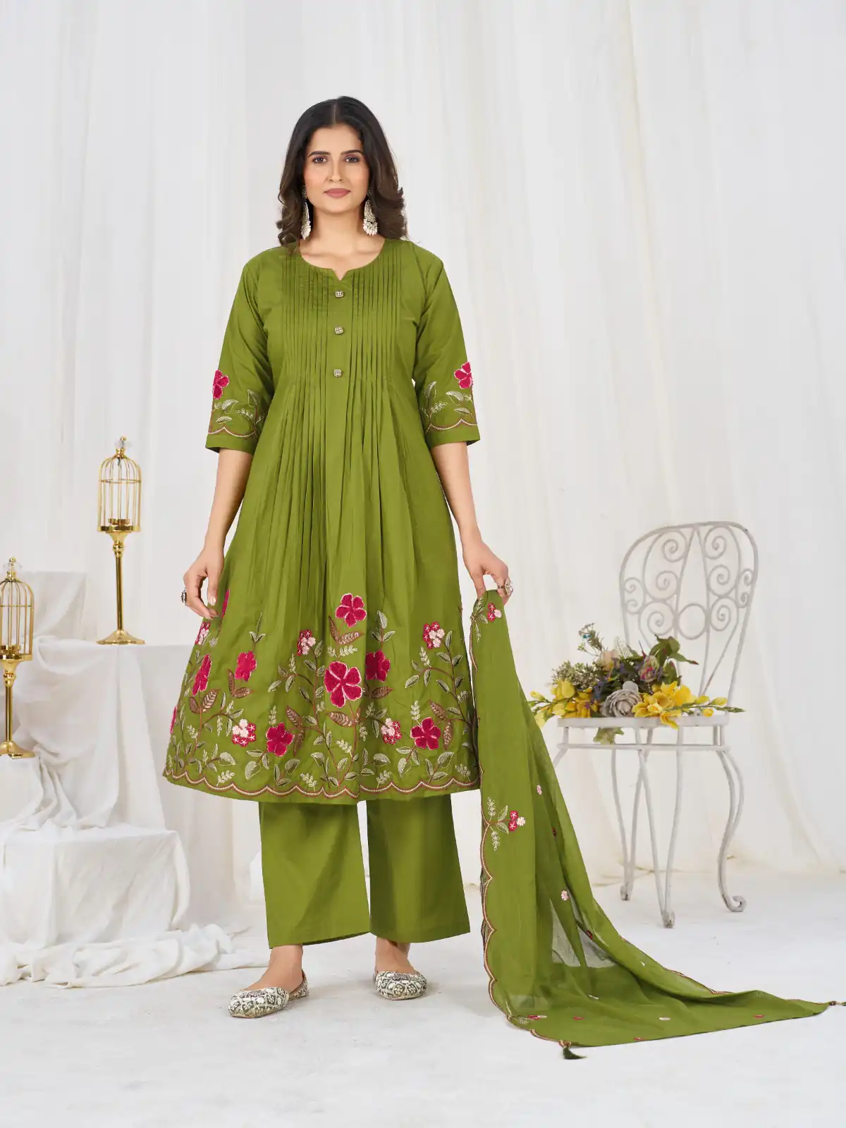 DIVA 159 Green with Embroidery Work & Cut Work Brown Pure Cotton Salwar Suit . Exclusive Offer ₹2499. Delivery 4-6 Working Days. Shop now. | Jump Suits, Salwar suit, Designer Suits, Casual Suits, Creative suits, Palazzo Suits, Party Wear Suits, Patiala Suits, Straight Suits