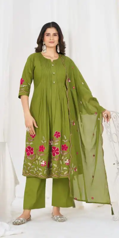 DIVA 159 Green with Embroidery Work & Cut Work Brown Pure Cotton Salwar Suit . Exclusive Offer ₹2499. Delivery 4-6 Working Days. Shop now. | Jump Suits, Salwar suit, Designer Suits, Casual Suits, Creative suits, Palazzo Suits, Party Wear Suits, Patiala Suits, Straight Suits