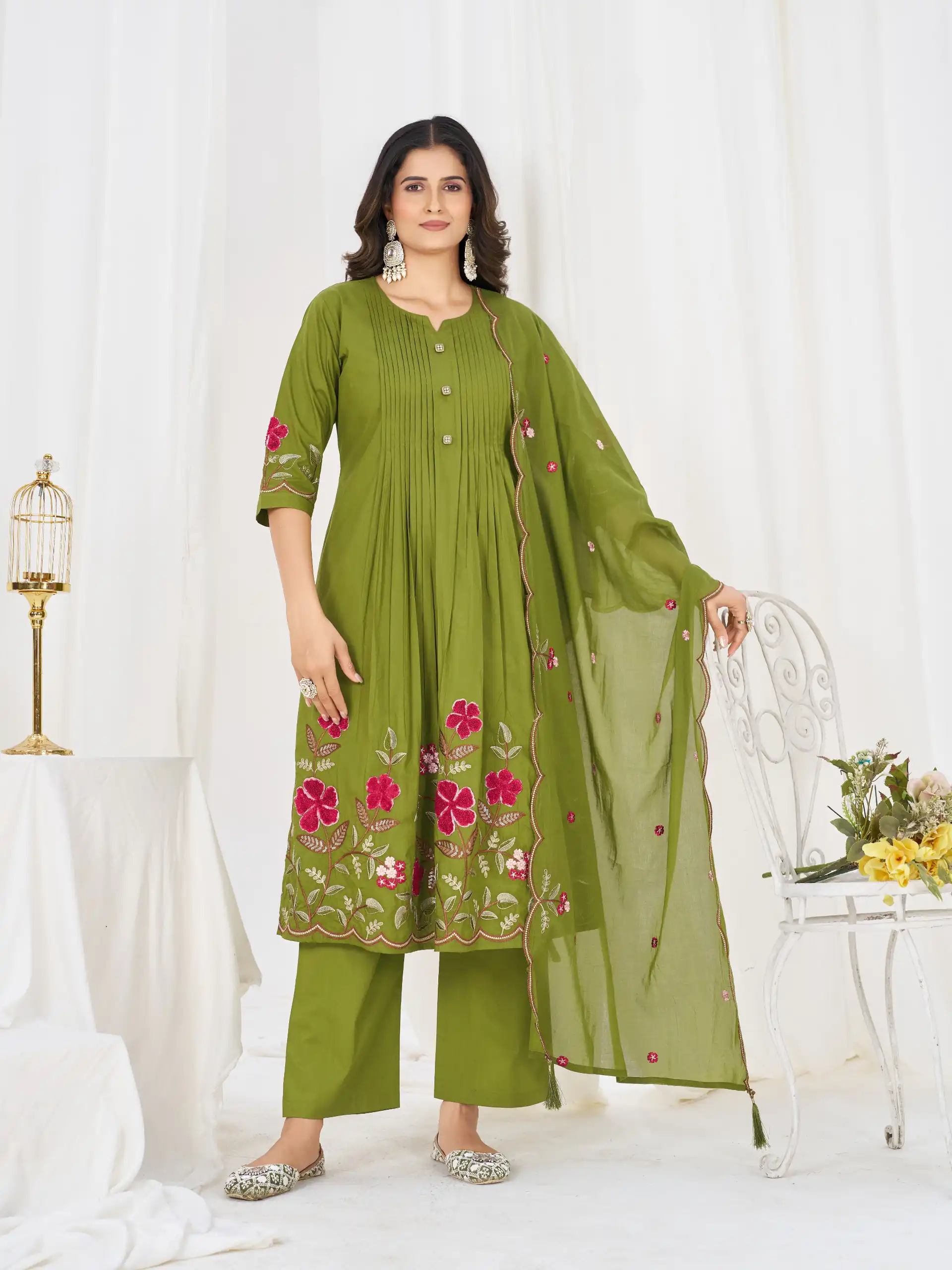 DIVA 159 Green with Embroidery Work & Cut Work Brown Pure Cotton Salwar Suit . Exclusive Offer ₹2499. Delivery 4-6 Working Days. Shop now. | Jump Suits, Salwar suit, Designer Suits, Casual Suits, Creative suits, Palazzo Suits, Party Wear Suits, Patiala Suits, Straight Suits