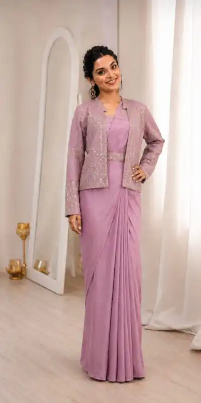 BB 72 Lavender Crap Silk Saree with Sequins Work & Embroidery Work. Festive Deal ₹2399. Delivery 4-6 Working Days. Shop now. | Sarees, Bollywood Sarees, Creative Sarees, Designer Sarees, Embroidered Sarees, Ethnic Saree, Modern Digital sarees, Party Wear Sarees
