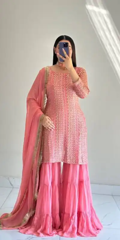 ZD 10010 Pink in Pink Fox Georgette. Sequins Work & Embroidery Work Salwar Suit Special Price ₹2399. Delivery 4-6 Working Days. Shop now. | Jump Suits, Salwar suit, Designer Suits, Casual Suits, Creative suits, Palazzo Suits, Party Wear Suits, Patiala Suits, Straight Suits