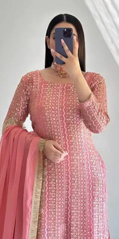 ZD 10010 Pink in Pink Fox Georgette. Sequins Work & Embroidery Work Salwar Suit Special Price ₹2399. Delivery 4-6 Working Days. Shop now. | Jump Suits, Salwar suit, Designer Suits, Casual Suits, Creative suits, Palazzo Suits, Party Wear Suits, Patiala Suits, Straight Suits