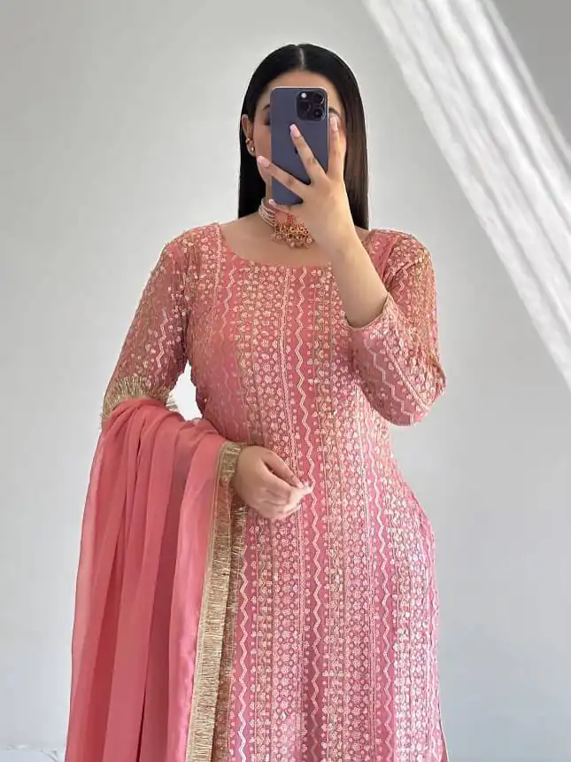 ZD 10010 Pink in Pink Fox Georgette. Sequins Work & Embroidery Work Salwar Suit Special Price ₹2399. Delivery 4-6 Working Days. Shop now. | Jump Suits, Salwar suit, Designer Suits, Casual Suits, Creative suits, Palazzo Suits, Party Wear Suits, Patiala Suits, Straight Suits