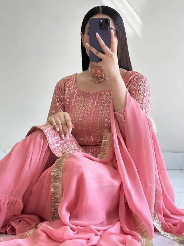 ZD 10010 Pink in Pink Fox Georgette. Sequins Work & Embroidery Work Salwar Suit Special Price ₹2399. Delivery 4-6 Working Days. Shop now. | Jump Suits, Salwar suit, Designer Suits, Casual Suits, Creative suits, Palazzo Suits, Party Wear Suits, Patiala Suits, Straight Suits