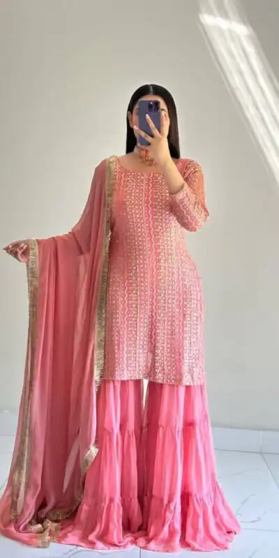 ZD 10010 Pink in Pink Fox Georgette. Sequins Work & Embroidery Work Salwar Suit Special Price ₹2399. Delivery 4-6 Working Days. Shop now. | Jump Suits, Salwar suit, Designer Suits, Casual Suits, Creative suits, Palazzo Suits, Party Wear Suits, Patiala Suits, Straight Suits