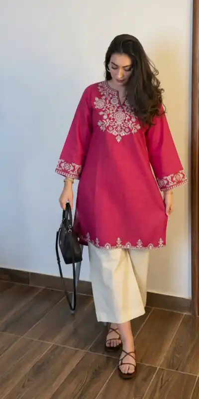 MF 1000 Pink Colour Rayon Cotton Kurti with Embroidery Work. Introductory Price ₹1449. Delivery 4-6 Working Days. Shop now. | Kurti, Bollywood Kurti, Creative Kurtis, Designer Kurti, Party Wear Kurti, Selfie Kurti