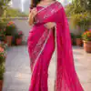 BT 446 Pink Star Georgette Saree with Lace Work & Embroidery Work. Festive Deal ₹1799. Delivery 4-6 Working Days. Shop now. | Sarees, Bollywood Sarees, Creative Sarees, Designer Sarees, Embroidered Sarees, Ethnic Saree, Modern Digital sarees, Party Wear Sarees