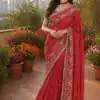 BT 446 Red Star Georgette Saree with Lace Work & Embroidery Work. Festive Deal ₹1799. Delivery 4-6 Working Days. Shop now. | Sarees, Bollywood Sarees, Creative Sarees, Designer Sarees, Embroidered Sarees, Ethnic Saree, Modern Digital sarees, Party Wear Sarees