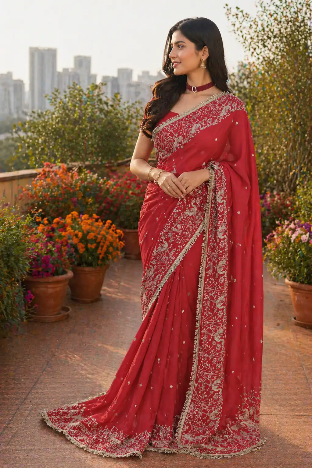 BT 446 Red Star Georgette Saree with Lace Work & Embroidery Work. Festive Deal ₹1799. Delivery 4-6 Working Days. Shop now. | Sarees, Bollywood Sarees, Creative Sarees, Designer Sarees, Embroidered Sarees, Ethnic Saree, Modern Digital sarees, Party Wear Sarees